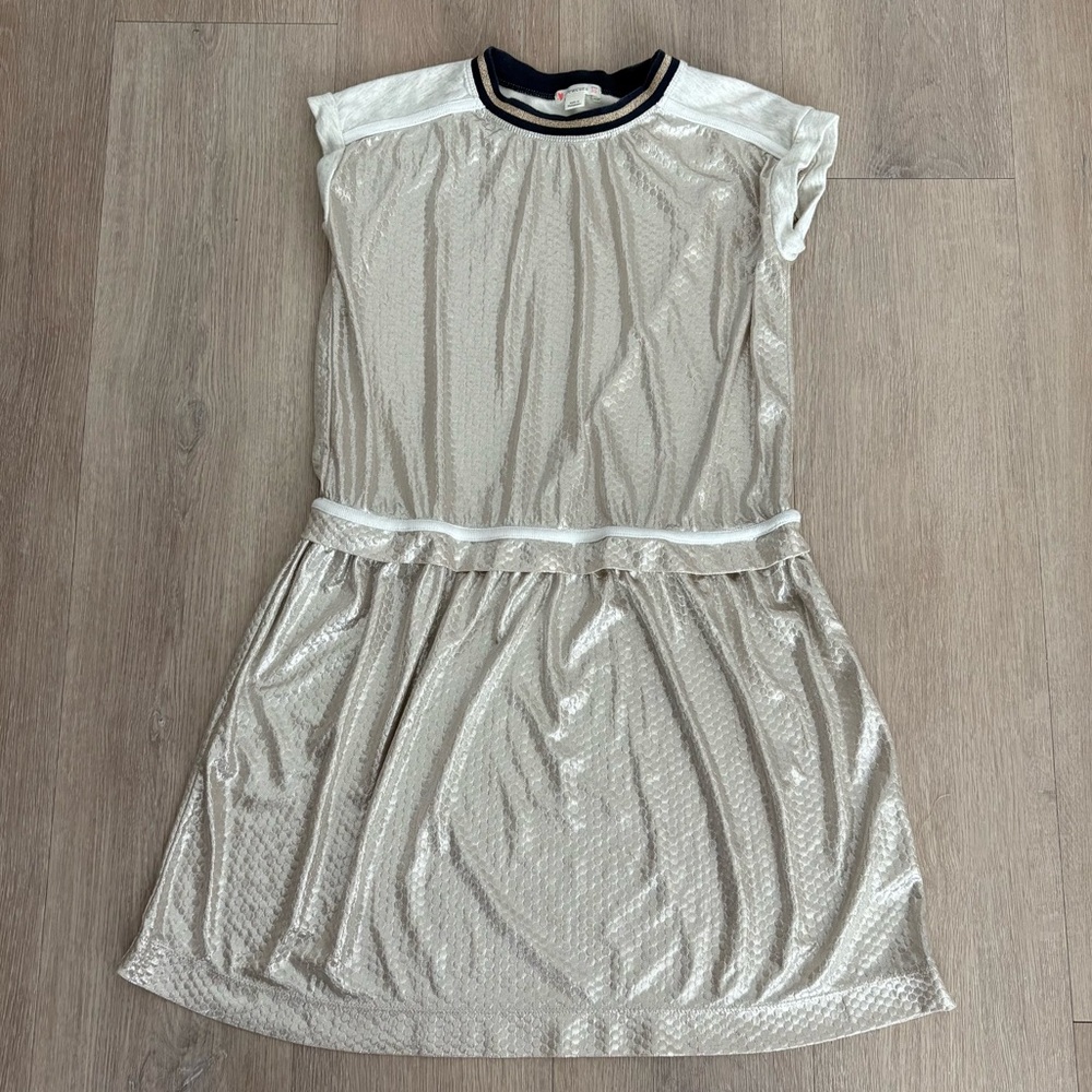 Crewcuts Kids Girls Dress Size 10 Gold Metallic Shimmery Stretchy Flare Shift